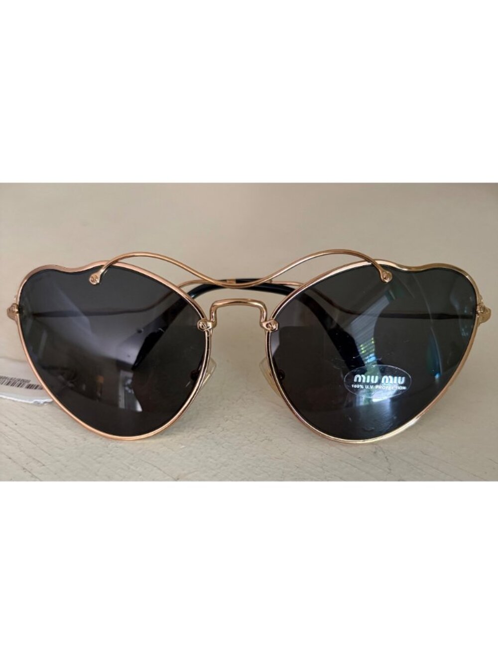 NWT Women's Miu Miu Oversized Butterfly Sunglasses Antique Gold Frame Gray Lens - Picture 3 of 11